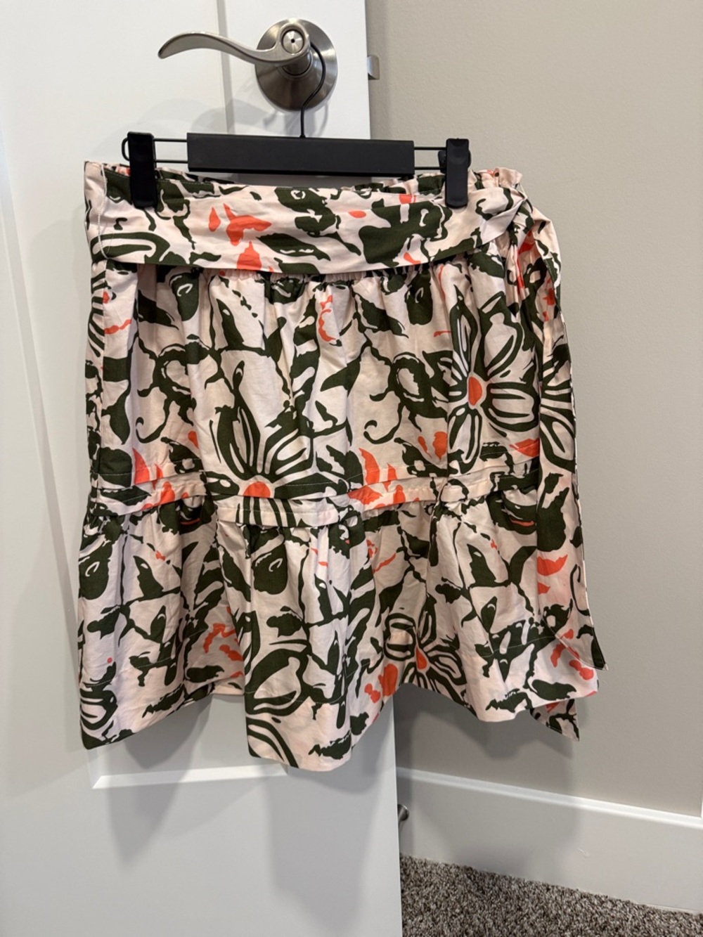 Anthropologie Cream Floral Smocked Mini Skirt with Olive & Coral NWT